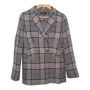 Talbots Womens Cotton Blend Double Breasted Bradwell Plaid Blazer Size 8
